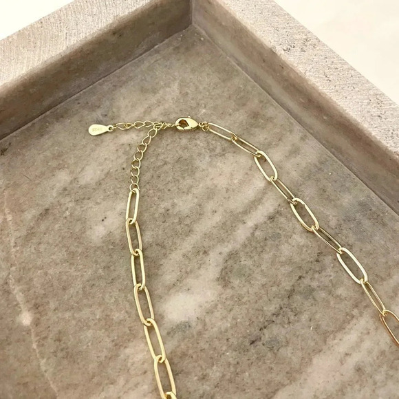 925 Sterling Silver Paperclip Necklace Minimalist Stacking Layer Necklace Gold - Picture 3 of 3